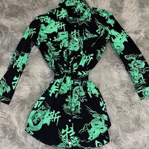 Missguided Dragon Print Shirt Dress with tie waist